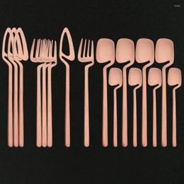 Dinnerware Sets Home Tableware Set 304 Stainless Steel Cutlery Rose Gold Kitchen 16Pcs Matte Forks Spoons Knifes Dinner