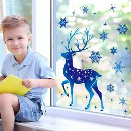 New Christmas Blue Snowflake Elk Electrostatic Sticker Christmas Decoration Snowflake Sticker Glass Window Decoration Sticker