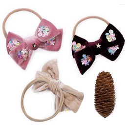 Hair Accessories Sequin Flowers Bands For Girls Handmade Bow Baby Headbands Girl Fashion Party Headwear Children