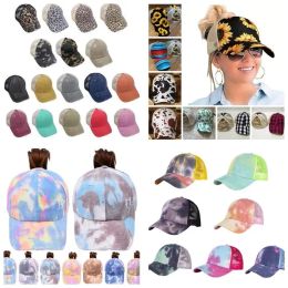 50 Styles Ponytail Baseball Cap Criss Cross Messy Bun Hats Sunflower Washed Cotton Snapback Casual Summer Tiedye Outdoor Hat For Women Men