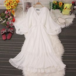 Casual Dresses Fairy Dress Women Ruffle Long Sleeve White Midi Elegant Chiffon Woman Autumn Clothes Mori Girl Party 2023 Boho