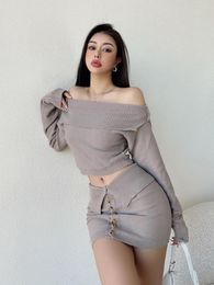 Casual Dresses TVVOVVIN Spring Autumn Girl Sexy Slash Neck Long Sleeve Short Mini Women's Dress Knitted Korean Tops SZ3