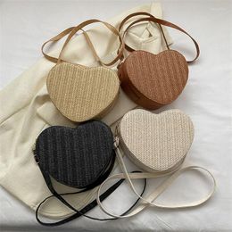 Evening Bags Weaving Mini Heart Shape Shoulder Bag Women Cross Body Lady Girl Travel Casual Phone Party Beach Gift