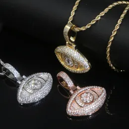 Fasion Collana con ciondolo a forma di occhio diabolico Donna Uomo Iced Out Hip Hop Gioielli color oro rosa Regalo per feste