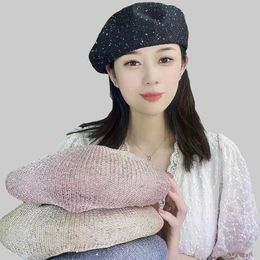 Berets Breathable linen sequin design Fashion beret 2023 Summer hat for women Thin Literary Temperament Artist Hat Mushroom Hat Z0616