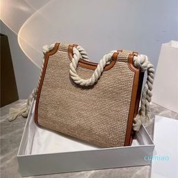 2023-High-capacity Brown Totes Womens designer woven bag beach garden casual style handbag beige cotton rope handle girl bags Embroidered letter