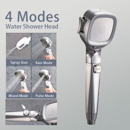 Other Faucets Showers Accs 4 Modes High Pressure Shower Head With Switch On Off Button Sprayer Water Saving Adjustable Nozzle Philtre For Bathroom 230616