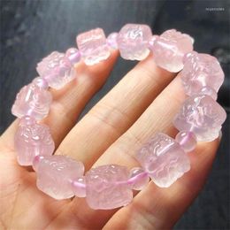 Strand Natural Rose Quartz Carving Bracelet Gemstone Round Bead Crystal Healing Gem Women Men Fine Jewellery Gift 1PC