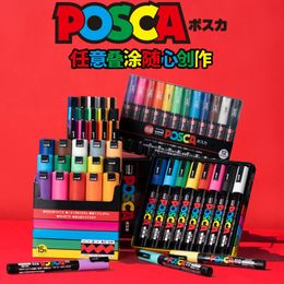Markers Uni Posca Paint Pens Acrylic Painting Markers PC-1M 5M Fine Medium Point Bullet Tip Artist Pencil for DIY Creativity Drawing 230615