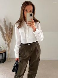 Women's Blouses Vintage Women Pockets Cropped Shirts 2023 Summer Fashion Ladies Stylish Loose Short Shirt Elegant Chic Tops Cute