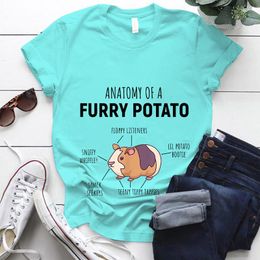 Men's T Shirts Fashion Women Black Shirt Anatomy Of A Furry Potato Print Harajuku Guinea Pig Graphic Tee Ladies Casual Tops