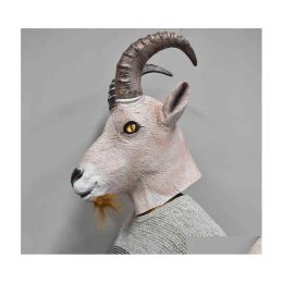 Party Masks Goat Antelope Animal Head Mask Novelty Halloween Costume Latex Fl Masquerade For Adts