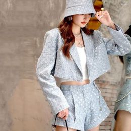Women's Tracksuits Women's Spring Autumn Delicate Heavy Industry Sequin Coat Fragrant Shorts Female Fashion Set