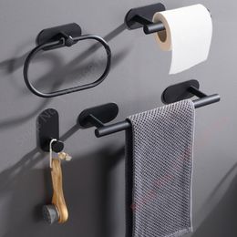 Paper Towel Holders Wall Mount Toilet Holder Adhesive Black Silver Kitchen Roll Stand Hanging Napkin Rack Bathroom Accessories WC 230616