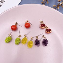 Dangle Earrings Funny Resin Beaded Grape Pomegranate For Women Girls Gold Colour Alloy Beads Hanging Cute Party Jewellery