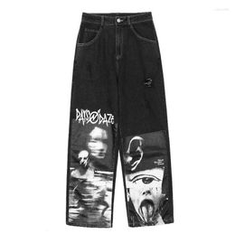 Men's Jeans Classic Neutral Gothic Baggy Vintage 90s Women Punk Hippie Streetwear Print Y2K Wide Leg Trousers Harajuku Denim Pants