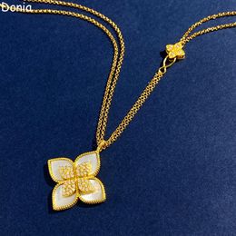 Collana di lusso gioielli Donia moda europea e americana fiore conchiglia titanio acciaio micro-intarsiato zircone collana lunga accessori regalo di design con scatola.