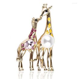 Brooches Crystal Enamel Couple Giraffe For Women Cute Animal Pin Gold Colour Jewellery Kids Coat Dress Accessories Gift