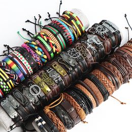 Bangle Wholesale 20/30/36/50/100Pcs/lot Vintage Leather Bracelets For Women Men Mix Style Cuff Bangle Jewellery Party Gifts 230616