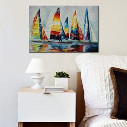 Abstract Wall Art Royal Regatta Handmade Oil Painting Canvas Artwork Contemporary Home Decor