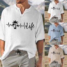 Men's T Shirts Men's Summer Cool Casual Coconut Tree Printed Short Sleeved Shirt Pack Mens Long Sleeve Cotton Blend