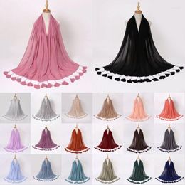 Scarves Solid Colour Plain Scarf With Tassel Muslim Arab Chiffon Hijab Shawls Head Wrap Turban Shaylas Women Hair Accessories 175 70cm