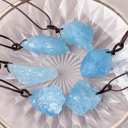 Decorative Objects Figurines 1PC Fashion Simple Aquamarine Blue Pendant Natural Quartz Stone Raw Crystals For Men Purple Mineral Specimen Gift 230615