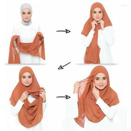 Ethnic Clothing Double Loop Instant Hijab Scarf Bubble Chiffon Sports Women Muslim Shawl Islamic Headscarf Easy To Wear Femme Musulman