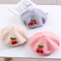 Berets RH Spring And Autumn Girl Children British Painter Hat Baby Wool Fashion Kawaii Cherry Women Beret Caps Z0613