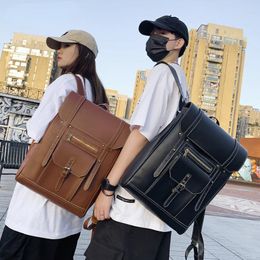Backpack 2023 Vintage Unisex Large Capacity School Bag High Quality PU Leather Fashion Women Leisure Travel Backbag