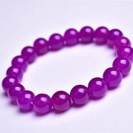 Strand Rose Purple Chalcedony Bracelet Round Beads Crystal Healing Stone Quartz Women Jewellery Gift