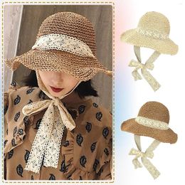 Wide Brim Hats Foldable Handmade Straw Hat With Summer Lace Strap Large Seaside Sunshade Sun Vacation Beach