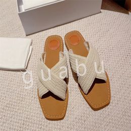 Designer Luxury Women sandals summer cross woven Roman slippers with wool