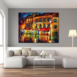 Abstract Landscape Canvas Art Bathroom Decor Paris Night Montmartre Handmade Oil Painting Modern