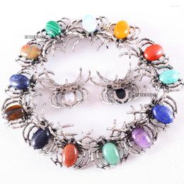 Brooches 10Pcs 40x33MM Spider Brooch Natural Multi Color Stone Pendant Bead For Men Women Jewelry Gift K700