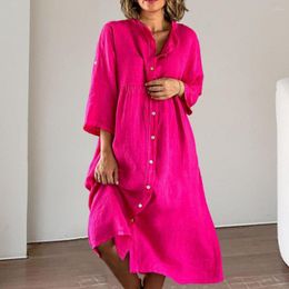 Casual Dresses Midi Dress Breathable Shirt Single-breasted Dressing Up Women Elegant Party