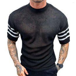 Men's T Shirts Summer 2023 Fashion Europe-USA Style Knitwear Men O-Neck Letter Jacquard Hollow Out Short Sleeve Knit T-Shirt Black/White