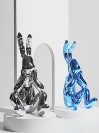 Decorative Objects Figurines Modern Creative Electroplating Silver Blue Resin Daze Rabbit Soft Decoration Ornaments Exhibition Hall Desktop Decor 230615