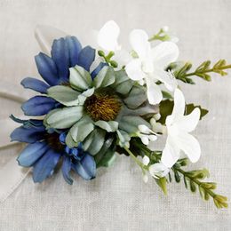 Brooches Blue Wrist Corsage Bridesmaid Sisters Hand Flowers European Wedding Dancing Party Decor Bridal Prom Artificial