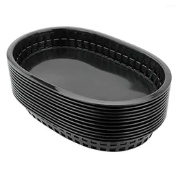 Dinnerware Sets 12 Pcs Black Plastic Storage Bins French Fries Hamburger Basket Dessert Dishes Trays 23.3x14.8cm Store Fruit Plates