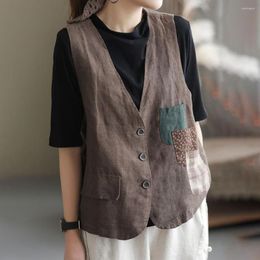 Women's Blouses Women Casual Vests Jackets 2023 Vintage Style V-neck All-match Loose Comfortable Cotton Female Sleeveless Coats