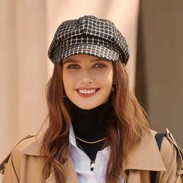 Berets Women Fashion Berets Autumn Winter Solid Felt Berets Hat For Girls Plaid Vintage Hat Cap Mujer Octagonal Hats Ladies Boina Caps Z0613