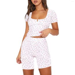 Women's Tracksuits Women Summer 2 Pieces Clothes Outfits Vintage Floral Print Square Neck Short Sleeve Crop Tops High Waist Shorts 2pcs