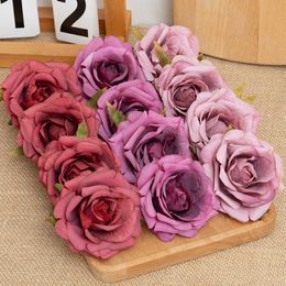 Dried Flowers 10pcs White Silk Artificial Rose Heads for Home Wedding Birthday Cake Decoration Fake Flower High Quality