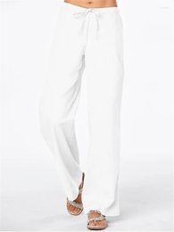 Women's Pants Wide Leg Women Summer Oversized Long Trousers Casual Elastic Waist Vintage Cotton Linen Drawstring Trouser Solid 2023