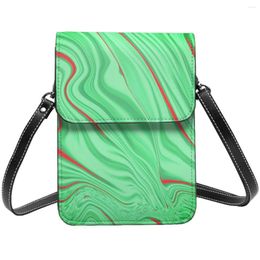 Evening Bags Green Curve Shoulder Bag Abstract Print School Leather Mobile Phone Student Gift Stylish