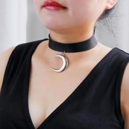 Choker Black Crescent Moon Necklace Leather Collar For Women Girls Goth Jewelry Gothic Accessories