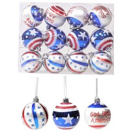 12PCS Memorial Ornaments Ball 4th of July Tree Independence Day Hanging Party Patriotic Decorations JN16
