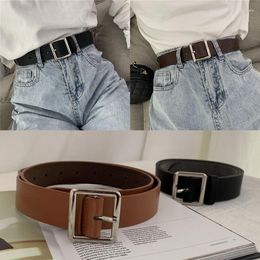 Belts PU Leather Belt For Women Square Buckle Pin Jeans Black Chic Ladies Vintage Strap Female Waistband Free