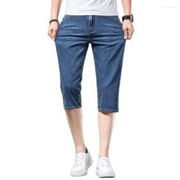 Men's Jeans 2023 Summer Men's Stretch Denim Shorts Fashion Casual Light Blue Straight Short Male Brand Cotton Calf-length Pants